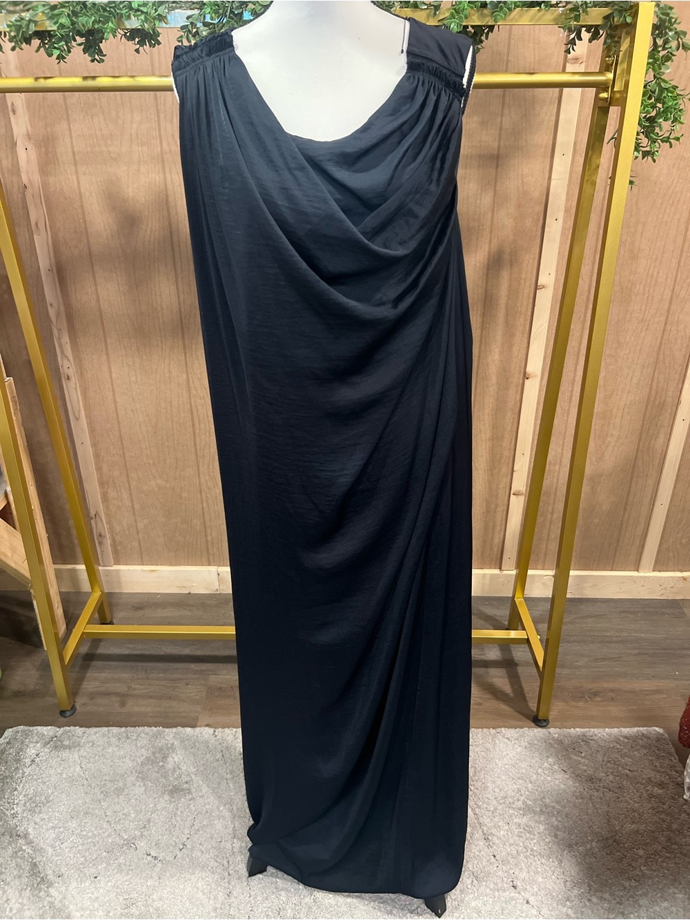 Elegant Navy Draped Women's Maxi Dress